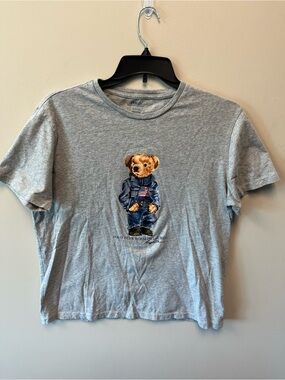 Polo Ralph Lauren Men's XL Patriotic Bear Heather GRAY Denim Jeans T-Shirt Tee